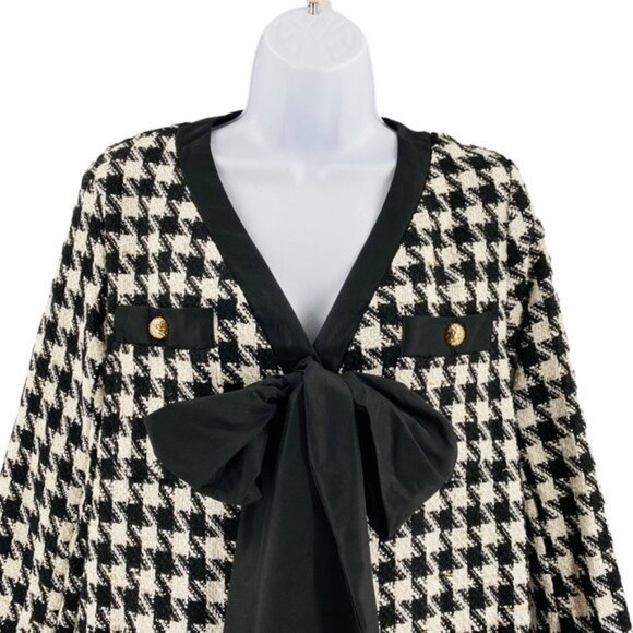 Pomander Place | NEW Coco Tweed Houndstooth Bow Mini Dress Black White Size XL - Picture 5 of 12
